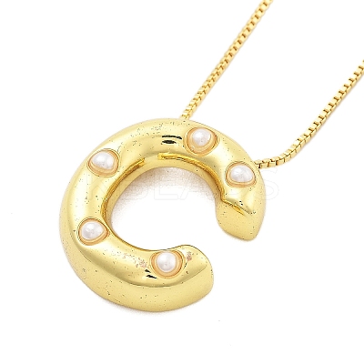 Brass & Plastic Pearl Letter Pendant Box Chain Necklaces for Women LS-NJEW-U017-01G-03-1