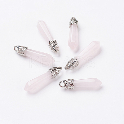 Natural Rose Quartz Pointed Pendants X-G-P309-05-1