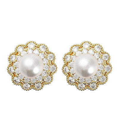 Flower Brass Micro Pave Clear Cubic Zirconia Stud Earring Findings KK-D102-07G-1