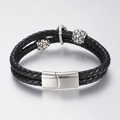 Braided Leather Cord Multi-strand Bracelets BJEW-H560-56-1