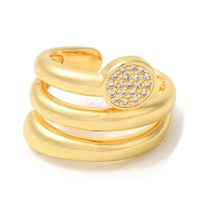 Round Brass Micro Pave Clear Cubic Zirconia Open Cuff Rings RJEW-U008-22G-1