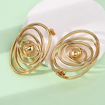 304 Stainless Steel Oval Stud Earrings EJEW-L304-08G-1