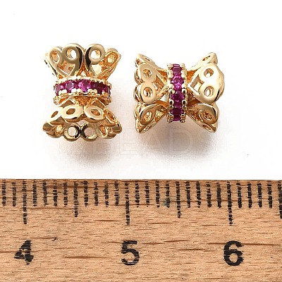 Brass Micro Pave Magenta Cubic Zirconia Beads KK-M318-32G-1