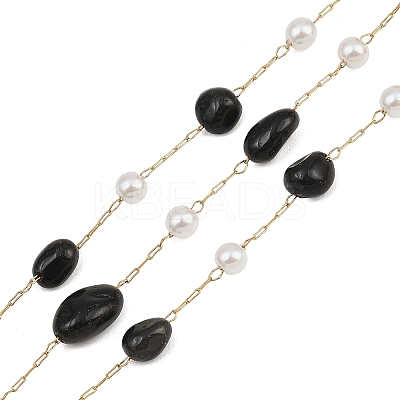 Natural Obsidian Nuggets & 316 Stainless Steel Handmade Link Chains CHS-K021-14G-02-1
