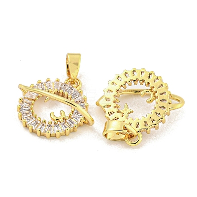 Planet Rack Plating Brass Clear Cubic Zirconia Pendants KK-M291-09G-1
