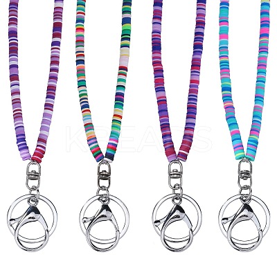 4Pcs 4 Colors Handmade Polymer Clay Bead Name Card Lanyard NJEW-SW00041-1