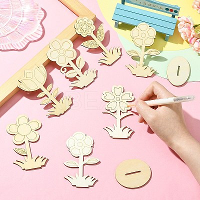 6 Styles DIY Unfinished Wood Flowers Cutout WOOD-CJ0002-30-1
