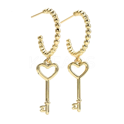 C-Shape with Skeleton Key Dangle Stud Earrings EJEW-E167-03G-1