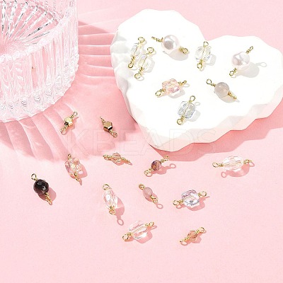 20Pcs 10 Styles Faceted Clear Glass Oval Connector Charms and Natural Agate(Dyed & Heated) Faceted Round Links KK-FS0001-91-1