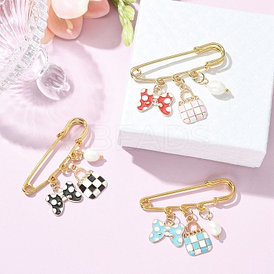 Bowknot & Bag Alloy Enamel Pendant Brooch Pin JEWB-BR00111-1