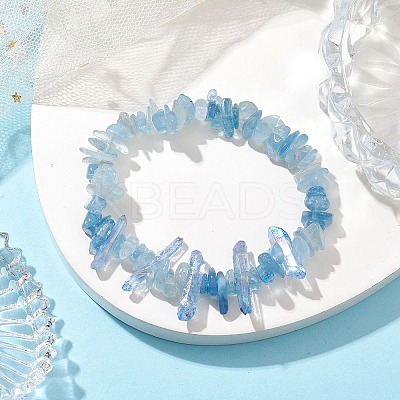 Natural Aquamarine Chips Beaded Stretch Bracelets BJEW-TA00494-01-1