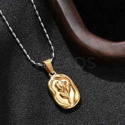304 Stainless Steel Rose Pendant Necklaces for Women NJEW-S439-01B-GP-1
