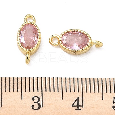 Brass Pave Cubic Zirconia Oval Connector Charms KK-P348-07G-1