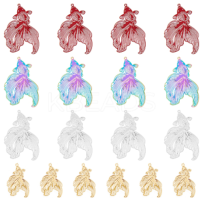 24Pcs 4 Colors 201 Stainless Steel Filigree Pendants STAS-FH0002-09-1