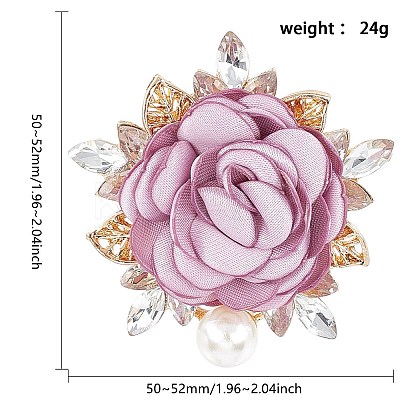 Cloth Rose with Crystal Rhinestone Brooch Pin JEWB-WH0028-13LG-1