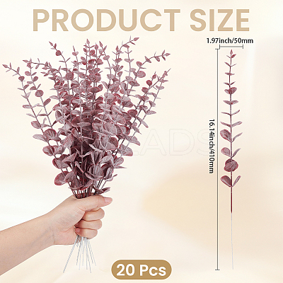 20Pcs Plastic Artificial Eucalyptus Leaves DJEW-GF0001-88B-1