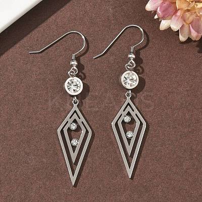 304 Stainless Steel Rhombus Dangle Earrings EJEW-Z129-10P-1