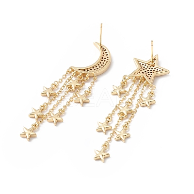 Clear Cubic Zirconia Moon & Star Asymmetrical Earrings EJEW-L261-001G-1