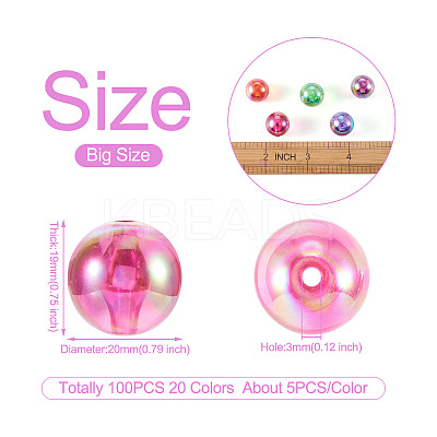 100Pcs 20 Colors Transparent Acrylic Beads MACR-TA0001-25-1