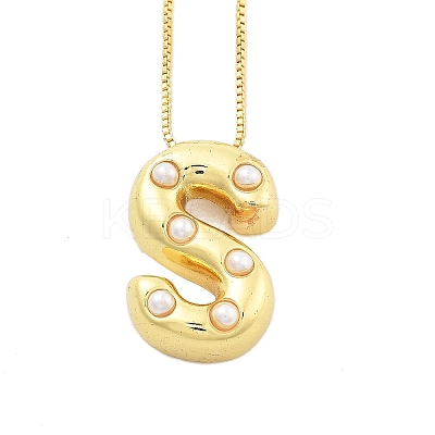 Brass & Plastic Pearl Letter Pendant Box Chain Necklaces for Women NJEW-U017-01G-19-1