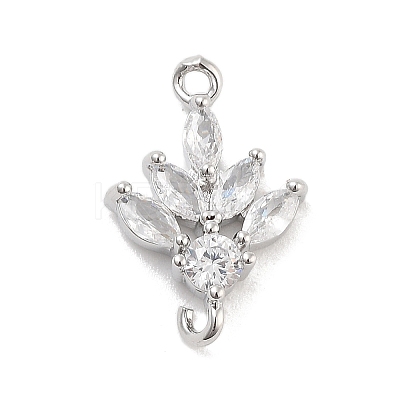 Brass Pave Clear Cubic Zirconia Leaf Links Connector Charms LS-KK-Z061-02P-01-1