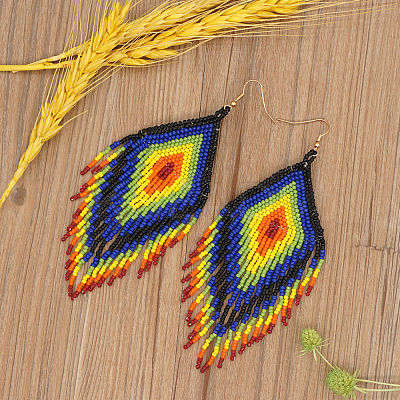 Bohemian Handmade Glass Seed Beads Tassel Dangle Earrings CB9270-6-1