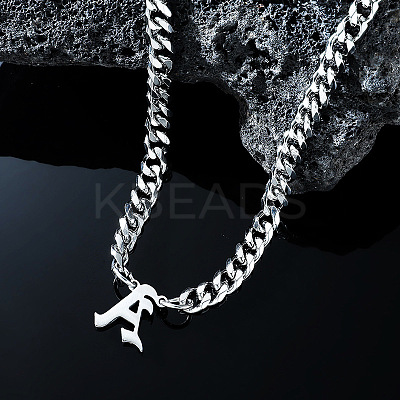 304 Stainless Steel Initial Pendant Cuban Link Chain Necklaces FS-WGB15F2-01-1