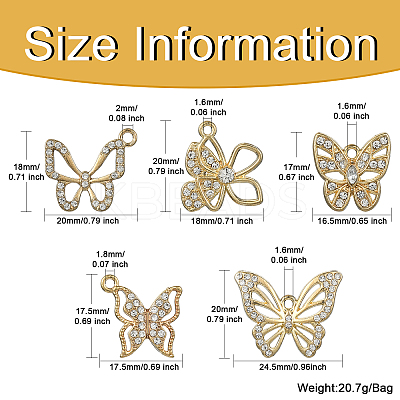 10Pcs 5 Styles Alloy with Rhinestone Pendant FIND-CJ0001-78-1