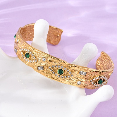 304 Stainless Steel Rhinestone Cuff Bangles for Women BJEW-R026-01G-1