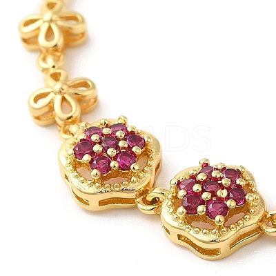 Medium Violet Red Cubic Zirconia Flower Link Bracelet BJEW-M296-03G-1