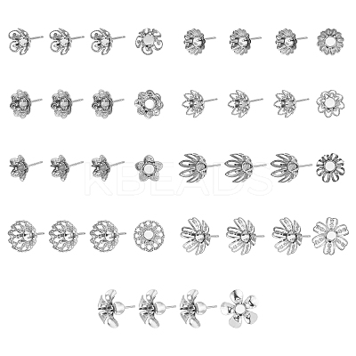 36Pcs 9 Style 304 Stainless Steel Stud Earring Settings STAS-UN0027-06-1