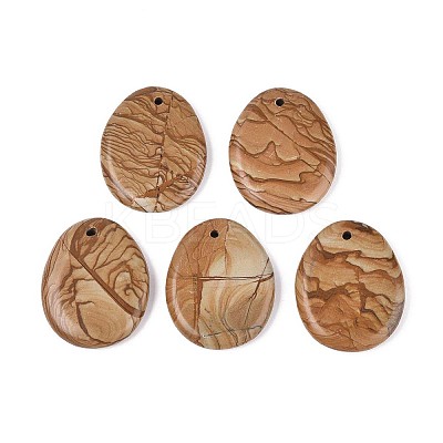 Natural Wood Lace Stone Pendants G-N349-07C-1