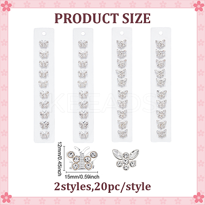40Pcs 2 Styles Butterfly Alloy Rhinestone Hair Fastener for Women Girls Hairstyling OHAR-ME0001-02-1