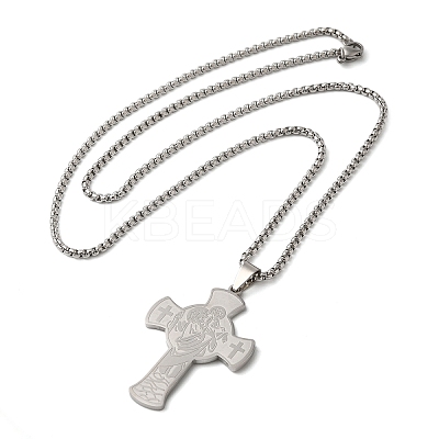 Non-Tarnish Saint Christopher Cross 201 Stainless Steel Box Chain Pendant Necklaces for Women and Men LS-NJEW-F324-01P-1