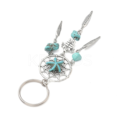 Alloy Magnesite Synthetic Turquoise Keychain HJEW-JKC01248-1