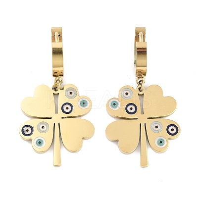 Left and Right Clover 304 Stainless Steel Dangle Earrings EJEW-L283-082G-1