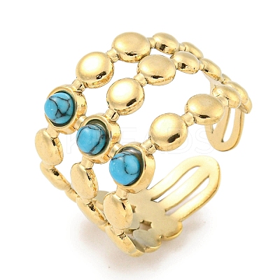 Ion Plating(IP) 304 Stainless Steel Synthetic Turquoise Cuff Rings G-Z056-05G-01-1