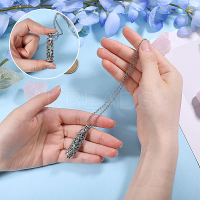 1Pc 304 Stainless Steel Tree of Life Hollow Column Pendant Pet Urn Ashes Necklaces NJEW-CA0001-28RC-1