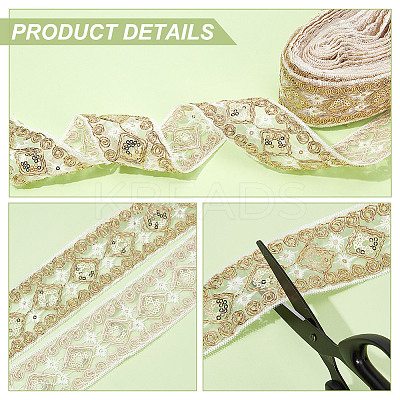 Polyester Rhombus Embroidery Lace Trim OCOR-WH0090-84B-1