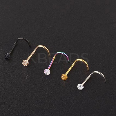 304 Stainless Steel Rhinestone Round Ball Fishtail Nose Rings WGE5A2F-09-1
