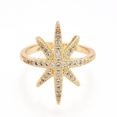 Brass Micro Pave Clear Cubic Zirconia Cuff Rings for Women KK-T074-07G-1