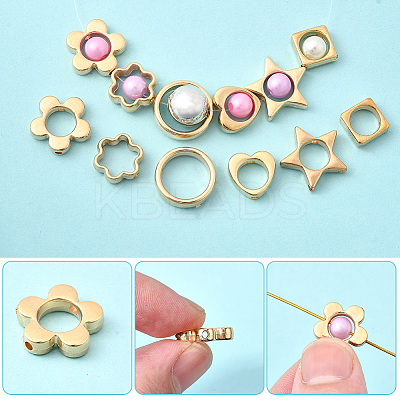 180Pcs 6 Styles 2-Hole CCB Plastic Beads Frame CCB-SP0001-10G-1