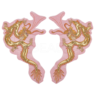 2Pcs 2 Styles Dragon Shape Polyester Embroidery Sew on Flower Appliques PATC-MA0001-36-1