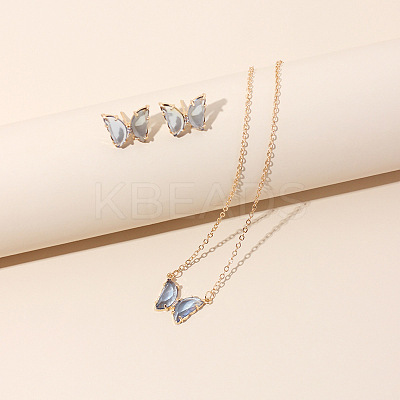 Butterfly Acrylic Rhinestone with Iron Pendant Necklaces & Stud Earrings Sets for Women WGFFCAF-08-1