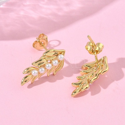 Leaf Brass Stud Earrings EJEW-P341-01P-1