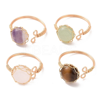 Natural Mixed Gemstone Half Round Open Cuff Rings RJEW-JR00574-1