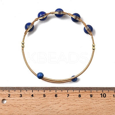 Natural Lapis Lazuli Wrapped Cuff Bangle BJEW-A122-07B-1