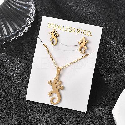 Gecko 201 Stainless Steel Pendant Necklaces & Stud Earrings Sets for Women SJEW-Q025-07G-1