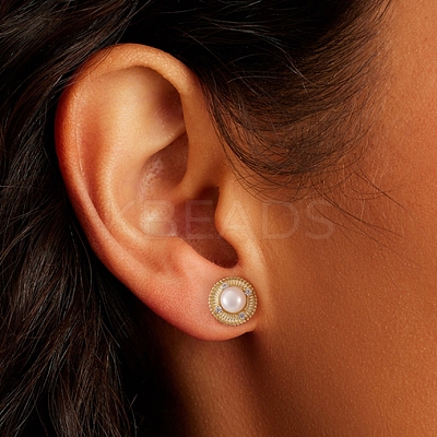 925 Sterling Silver Flat Round Stud Earrings EJEW-D326-02G-1