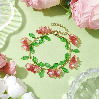 Flower Glass & Acrylic Charm Bracelets BJEW-JB10443-03-1